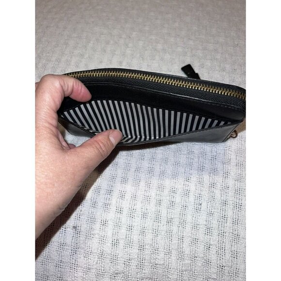 KATE SPADE Leroy Street Neda Full Zip Black Leather Wallet Bow Zipper Pull - Picture 12 of 13